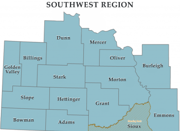 ND Emergency Management South West Region Map