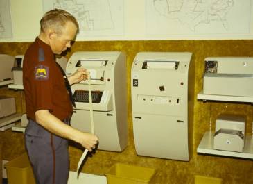 Retrieving information from a Law Enforcement Teletype machine (date unknown)