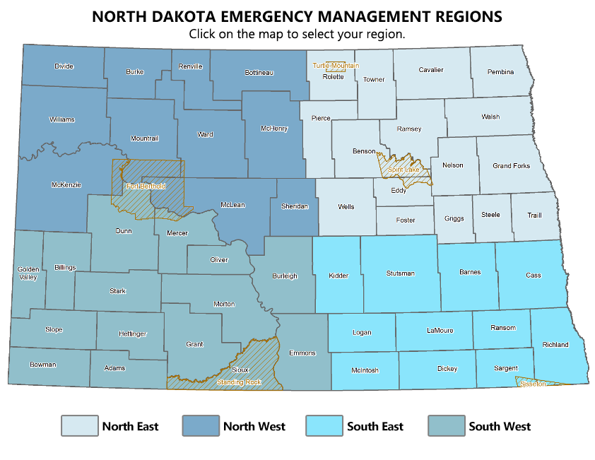 North Dakota Emergency Management Regions Map