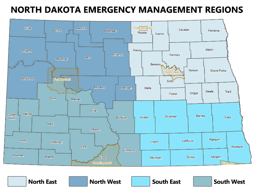 North Dakota Emergency Management Regions Map