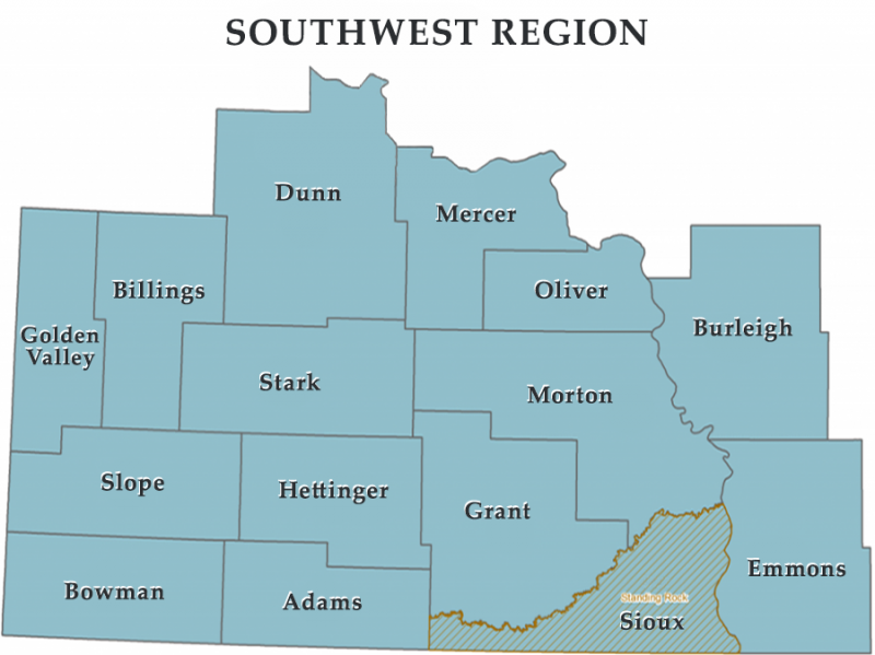 ND Emergency Management South West Region Map